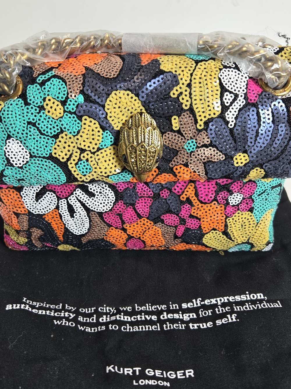 Kurt Geiger Multicolor Sequin Floral Mini Bag with Gold Hardware